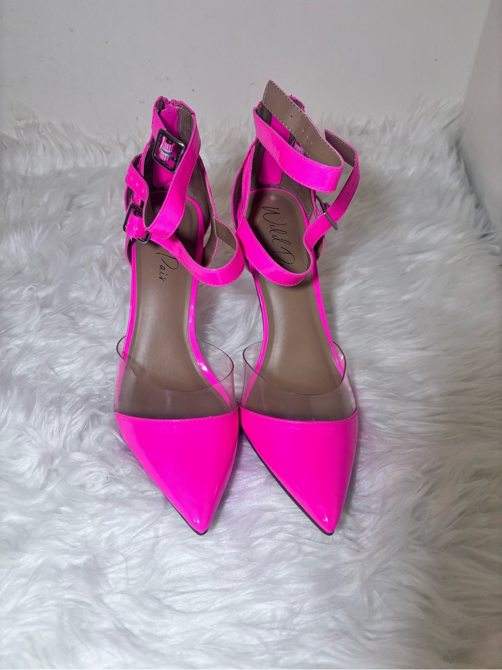 wild pair women’s Pointed-Toe Ankle Strap Heels in Hot Pink